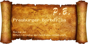 Presburger Borbála névjegykártya